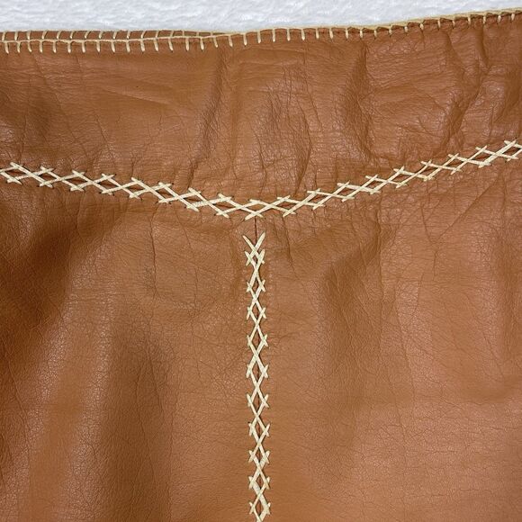 Vintage GAP Khaki Leather Skirt 10 Lined Contrasting Stitch Camel Brown Y2K - Picture 5 of 10
